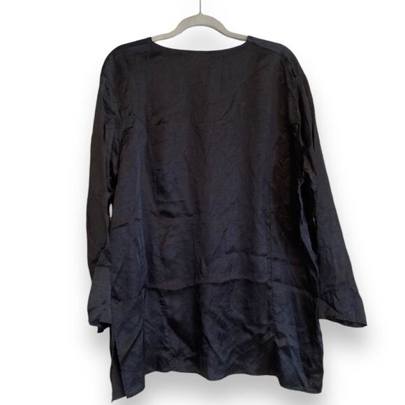 Womens Vintage Justin Allen Black Satin Polyester Collarless Button Up Size 2X - Picture 2 of 16